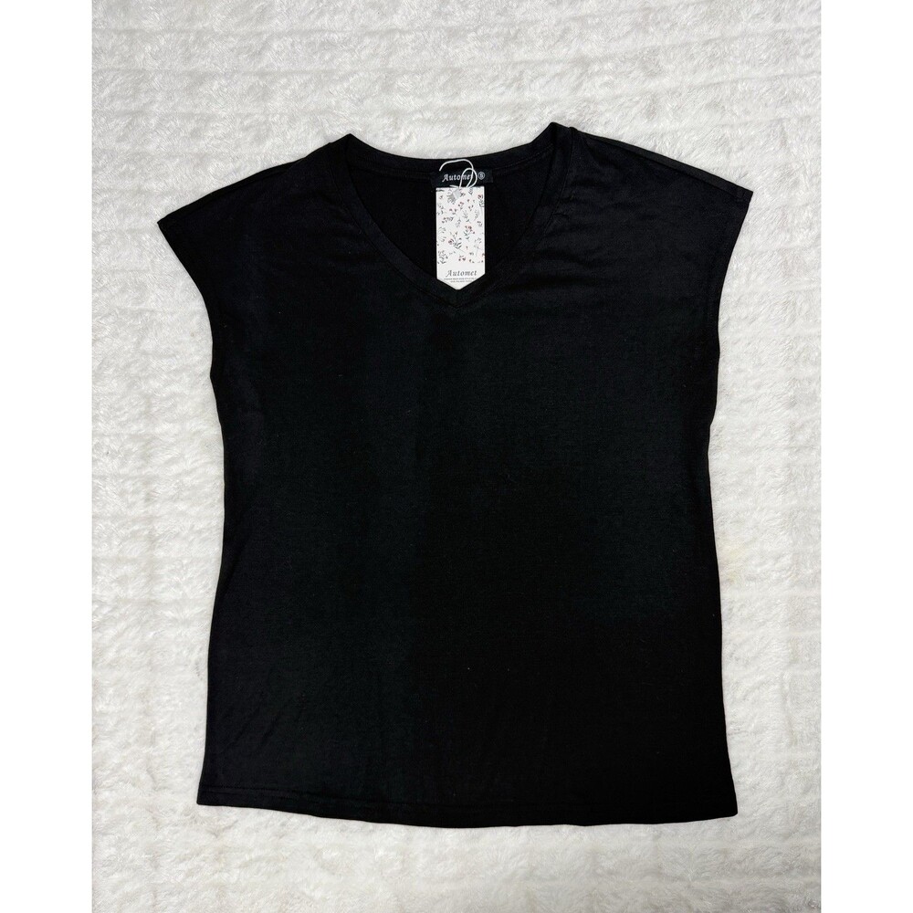 Automet Top Women S Black V Neck Cap Sleeve NWT Clean Girl Minimalist Capsule
